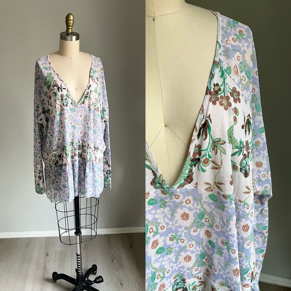 Free People Tops - Free People Isabelle Floral Tunic Top Medium Baggy Oversized Flowy Peasant Boho